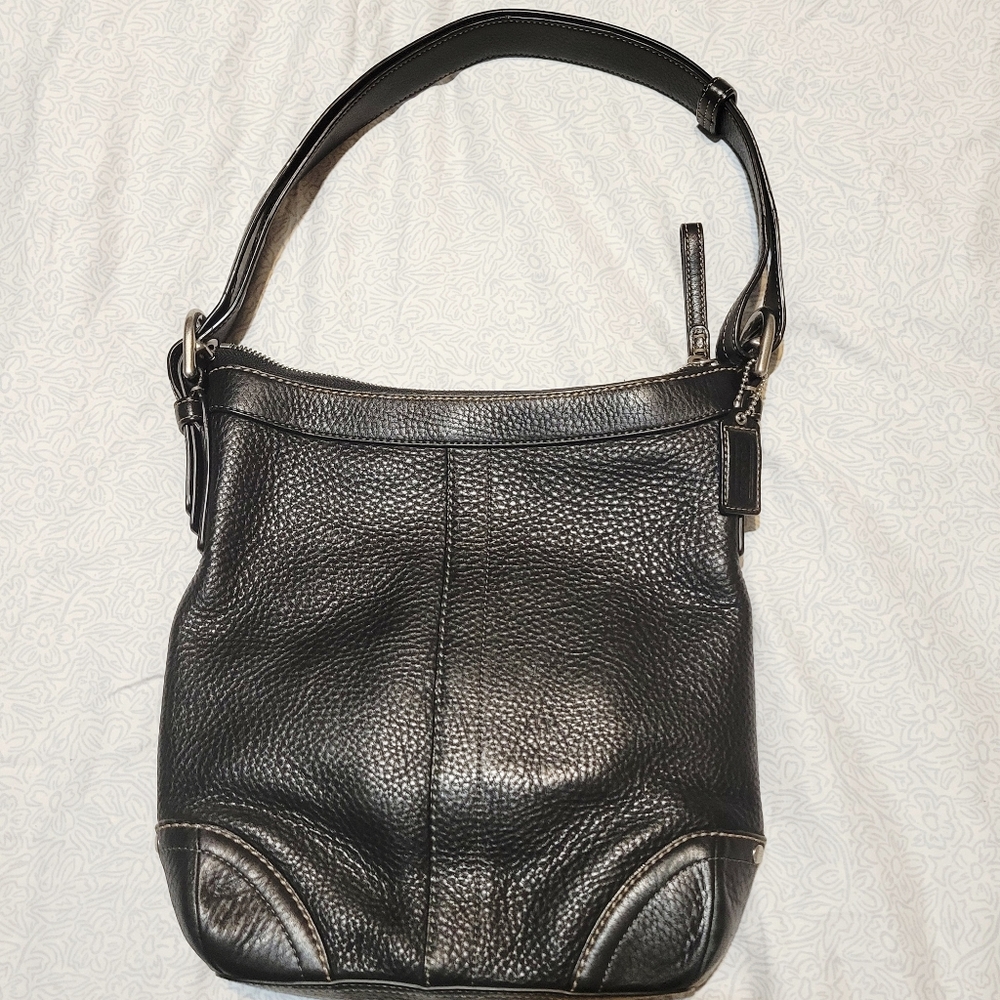 COACH F12319 Black Pebbled Leather Shoulder Crossbody Bag - Excellent Condition - Picture 3 of 7